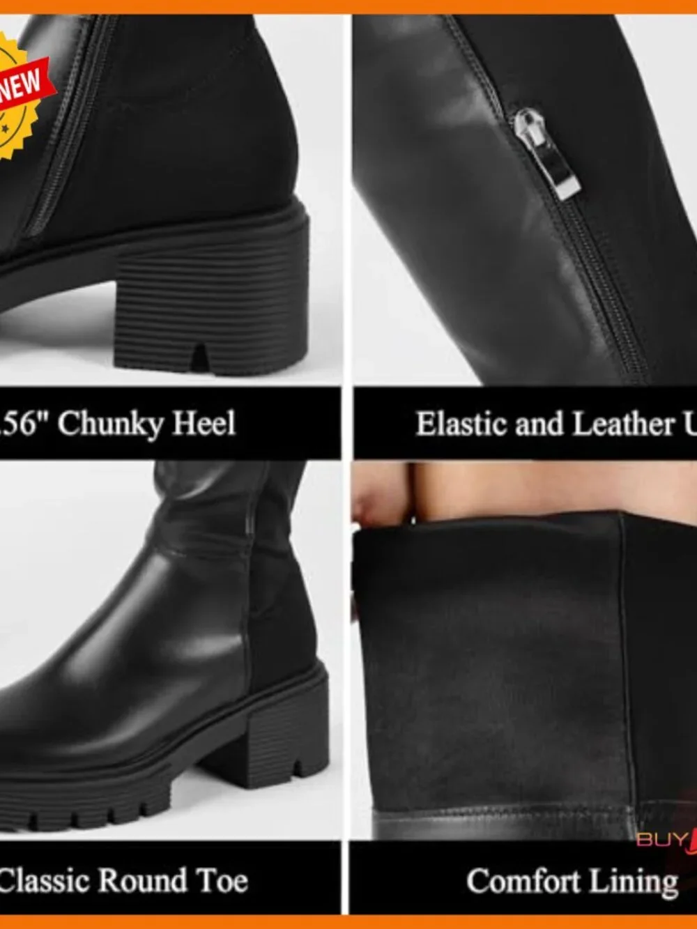 Thigh High Boots Suede Over Knee Platform Chunky Heel Stretch Zip